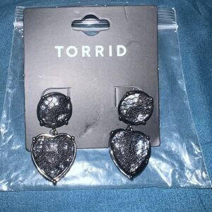 Torrid Silver Heart Lace Statement Earrings